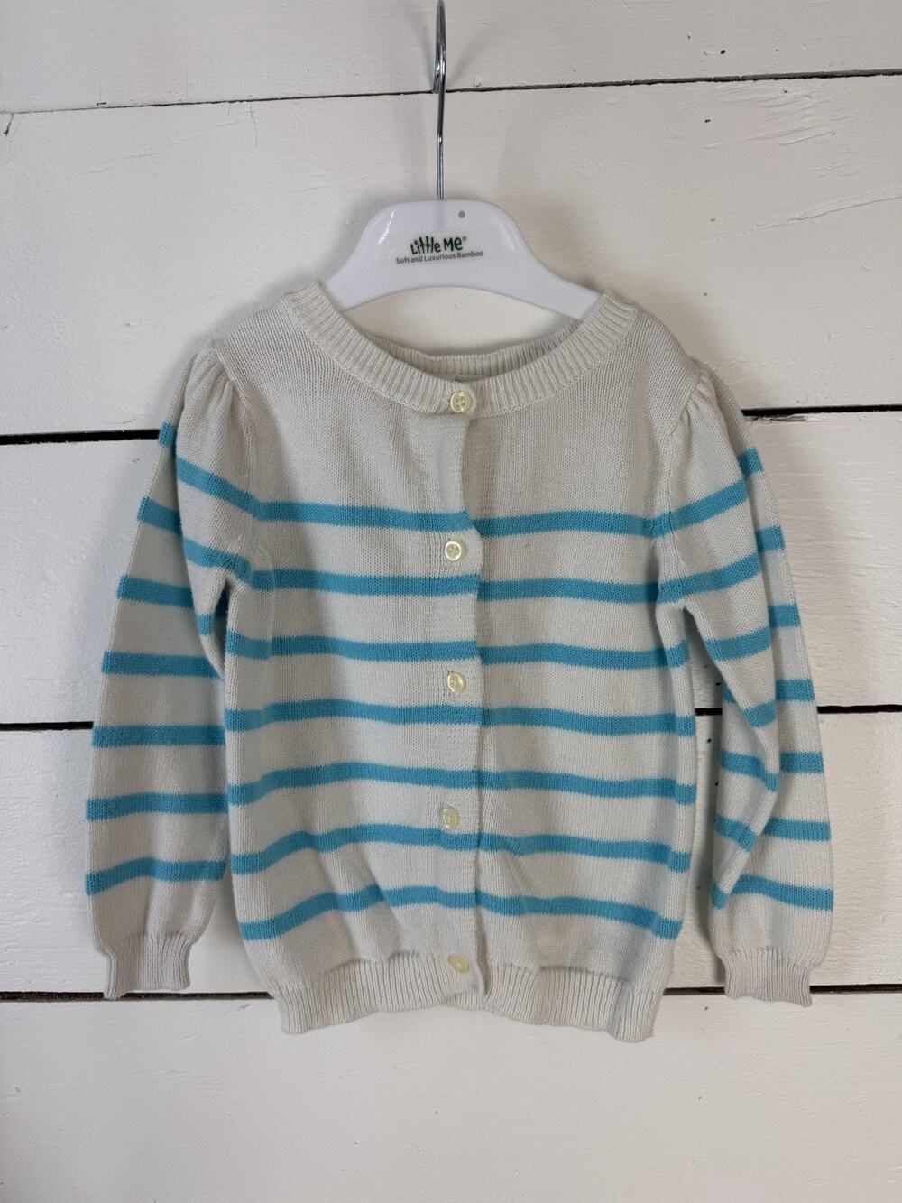Old Navy Girls 2T Cream Blue Striped Knit Button Front Cardigan Sweater
